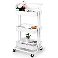 amzdeal Carrito de Almacenamiento de 3 Niveles- Carro con Bloquear Ruedas para Baño- Cocina y Oficina- Las Dimensiones…